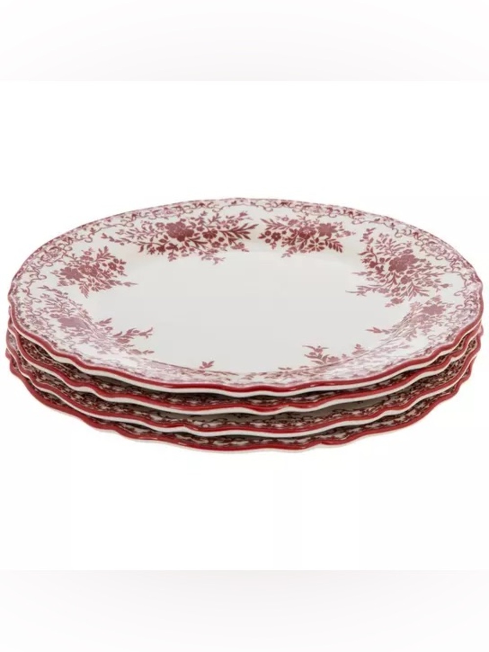 Red Floral Toile Dinner Plates